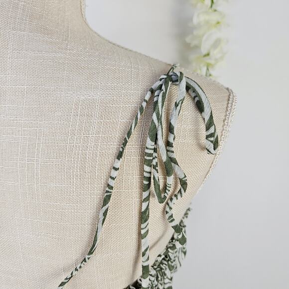 En Saison Sole Abstract Green Smock Midi Dress Size Large Cottage BOHO Milkmaid - Picture 7 of 16